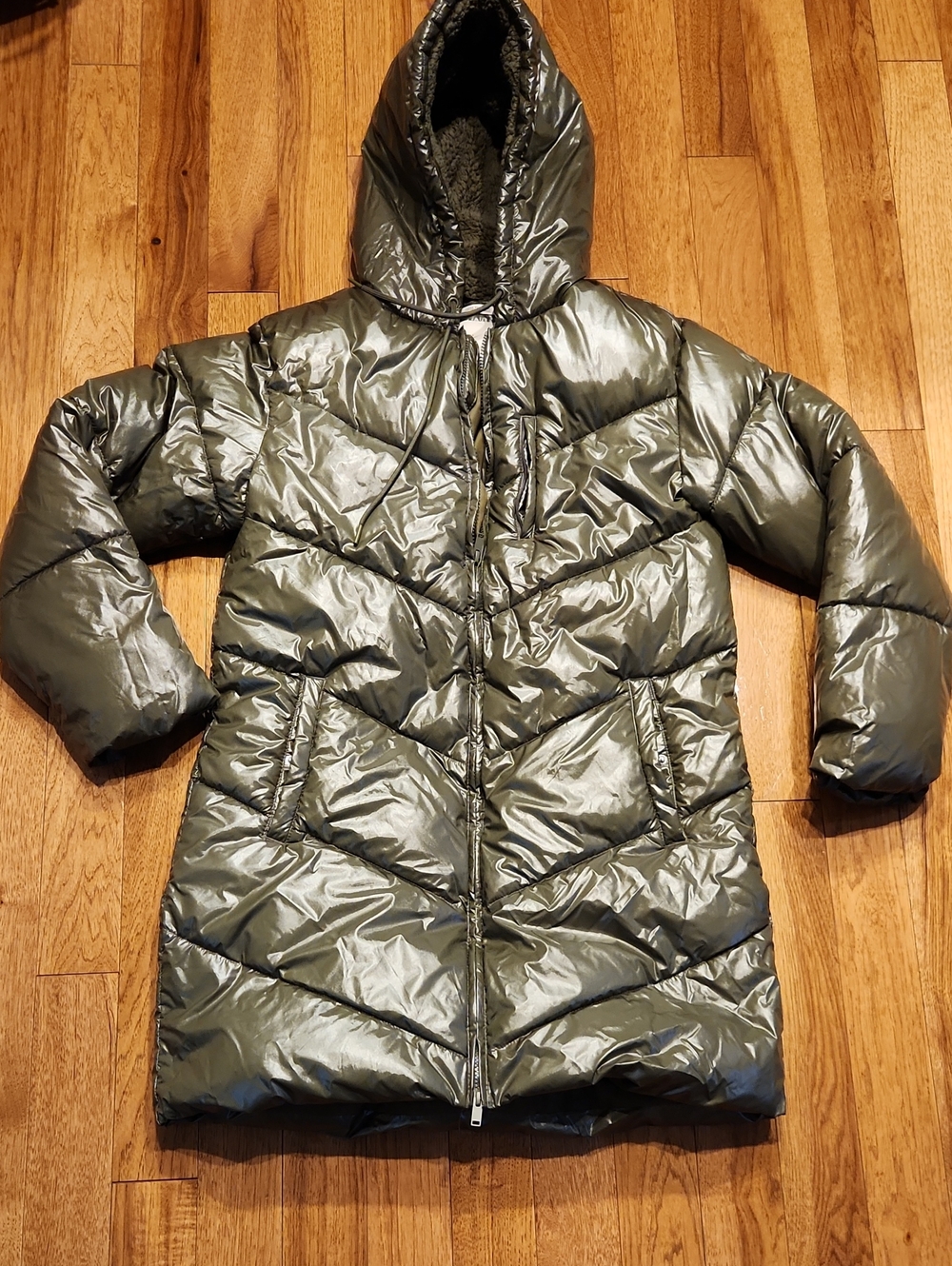 a new day Olive Green Hooded Long Puffer Coat Size Medium